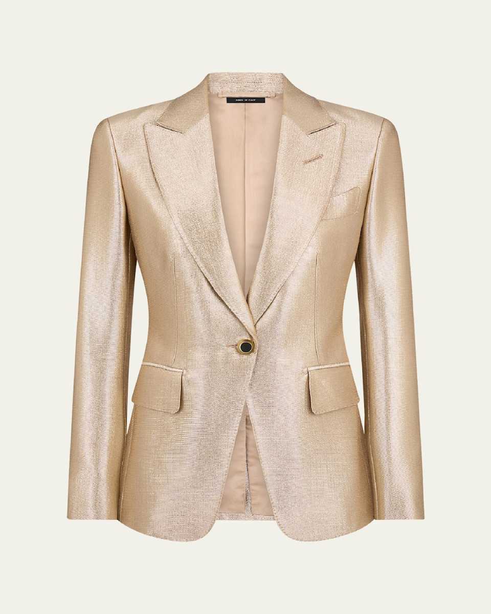 Metallic One-Button Wool Blazer